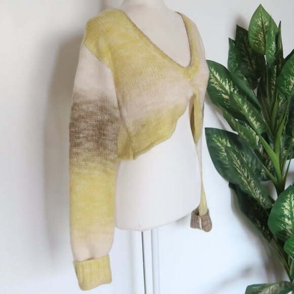 For Love & Lemons Yellow Ombre Gradient Knit Cropped Sweater Long Sleeve Top L - Picture 9 of 16
